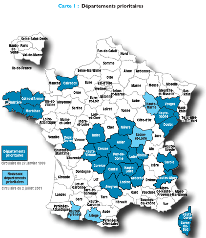 Départements concernés par le dépistage Radon